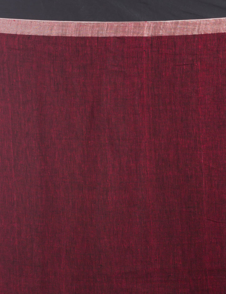 Maroon Silver Handloom Linen bengal saree