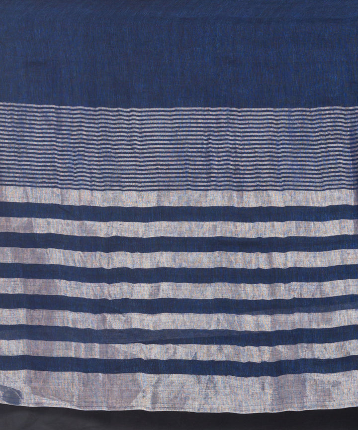 Indigo Silver Handwoven Linen bengal saree