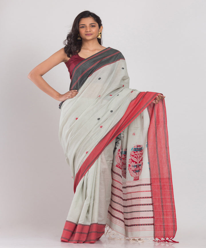 pale Cyan Handwoven Cotton bengal saree