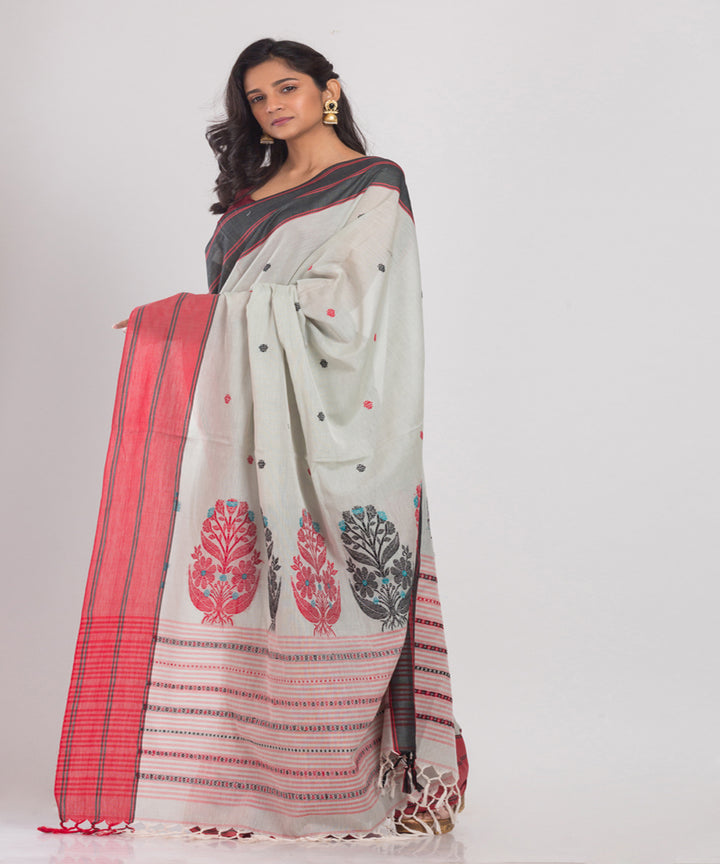 pale Cyan Handwoven Cotton bengal saree