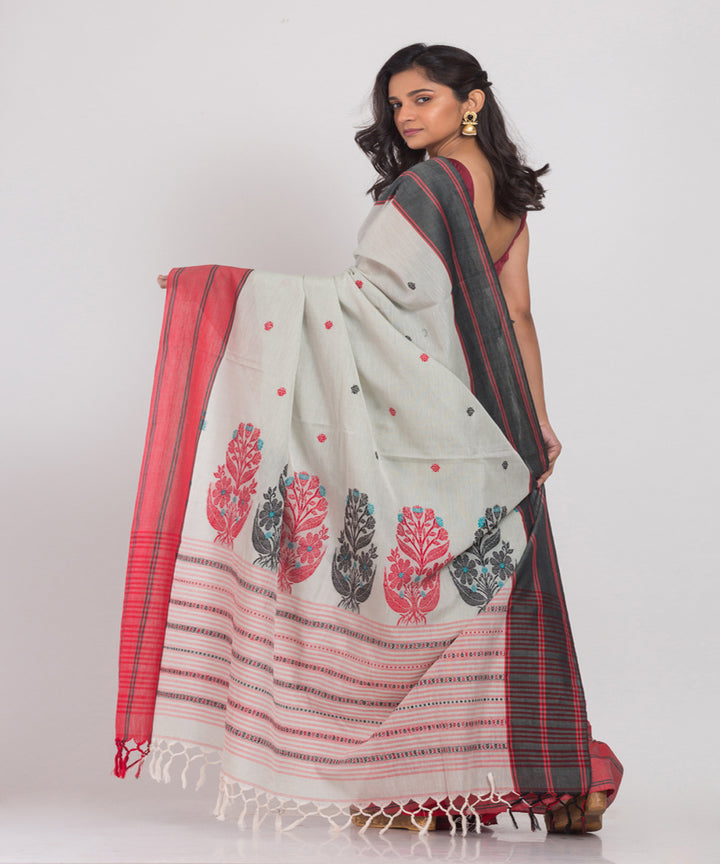 pale Cyan Handwoven Cotton bengal saree