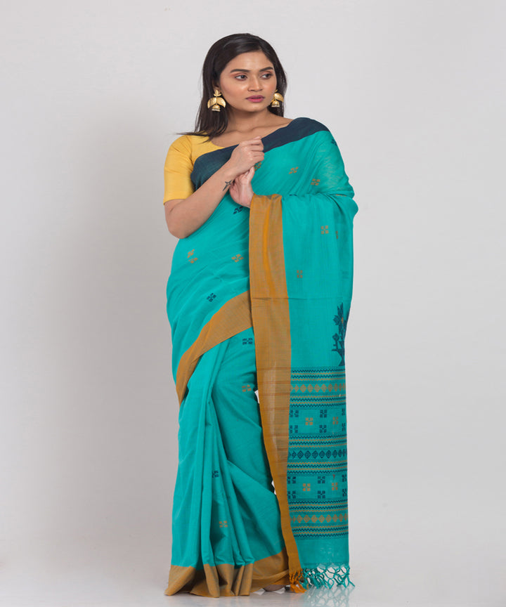 Sky Blue Handwoven Cotton bengal saree
