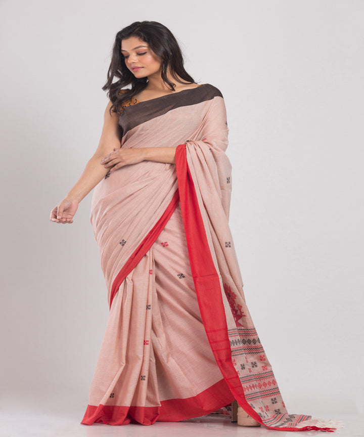 Light orange Handloom Cotton bengal saree
