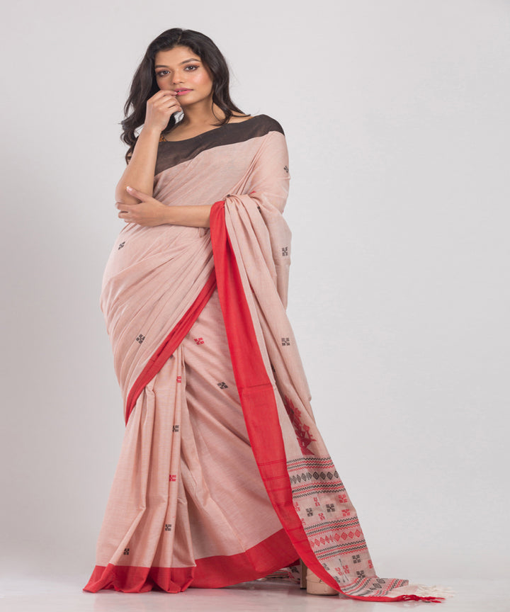 Light orange Handloom Cotton bengal saree
