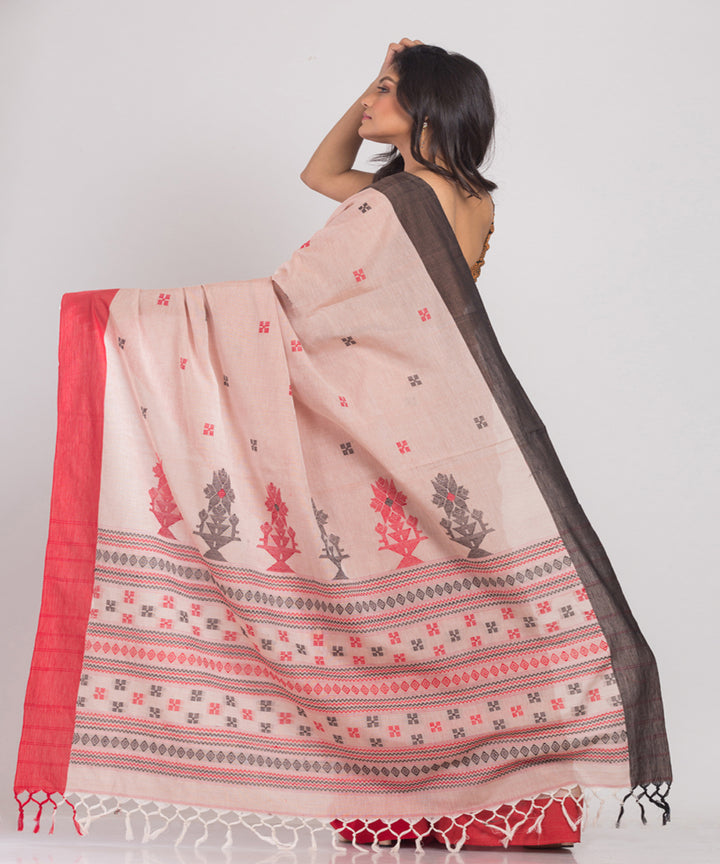 Light orange Handloom Cotton bengal saree