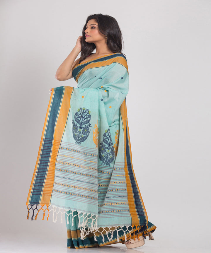 Pale sky blue handwoven cotton bengal saree
