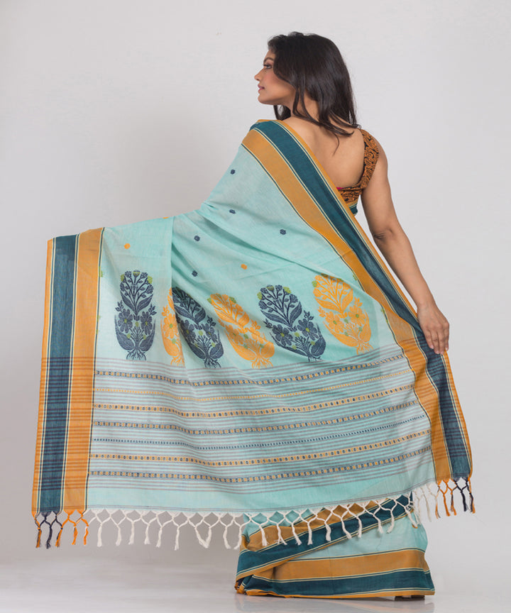 Pale sky blue handwoven cotton bengal saree