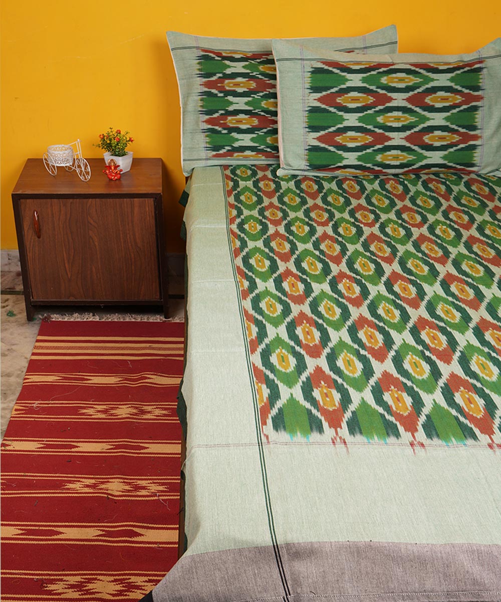 Purple - Handloom Cotton Double Pochampally Ikat Bedsheet Set (108 x 90 in) 16