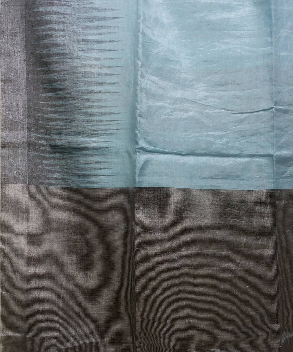 cadet blue and black handwoven Linen tissue Saree