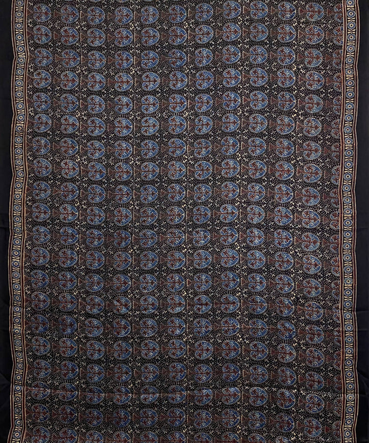 Black hand printed ajrakh modal silk saree
