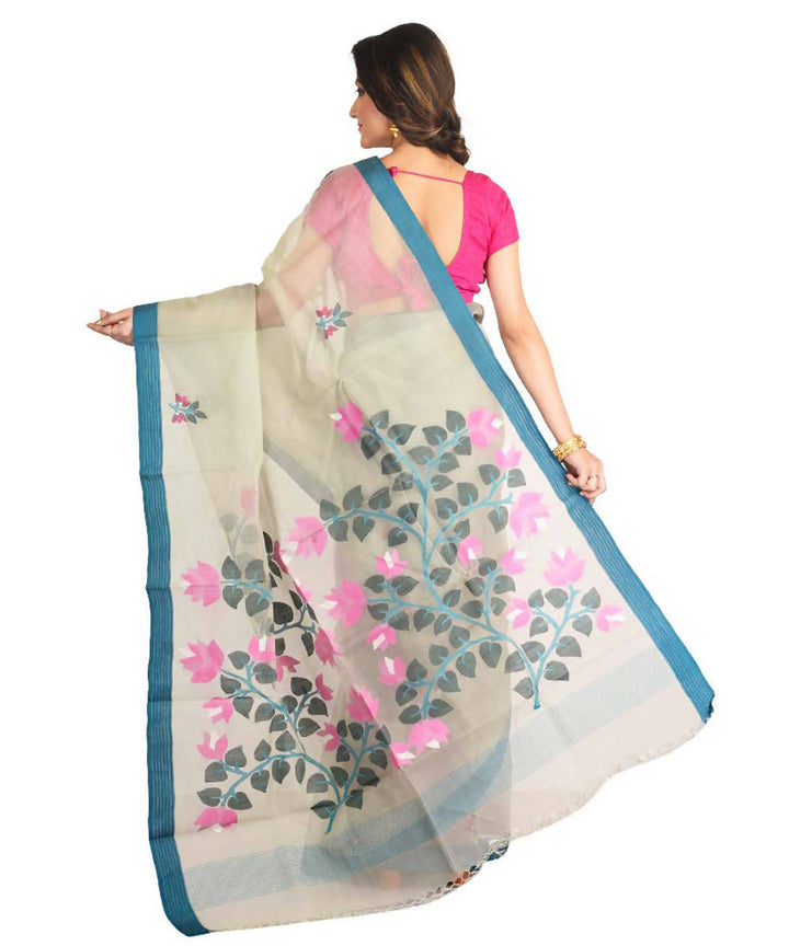 Resham shilpi bengal white silk saree with handwoven jamdani work