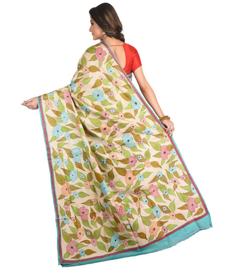 Green exclusive bengal tasar saree with hand embroidery work