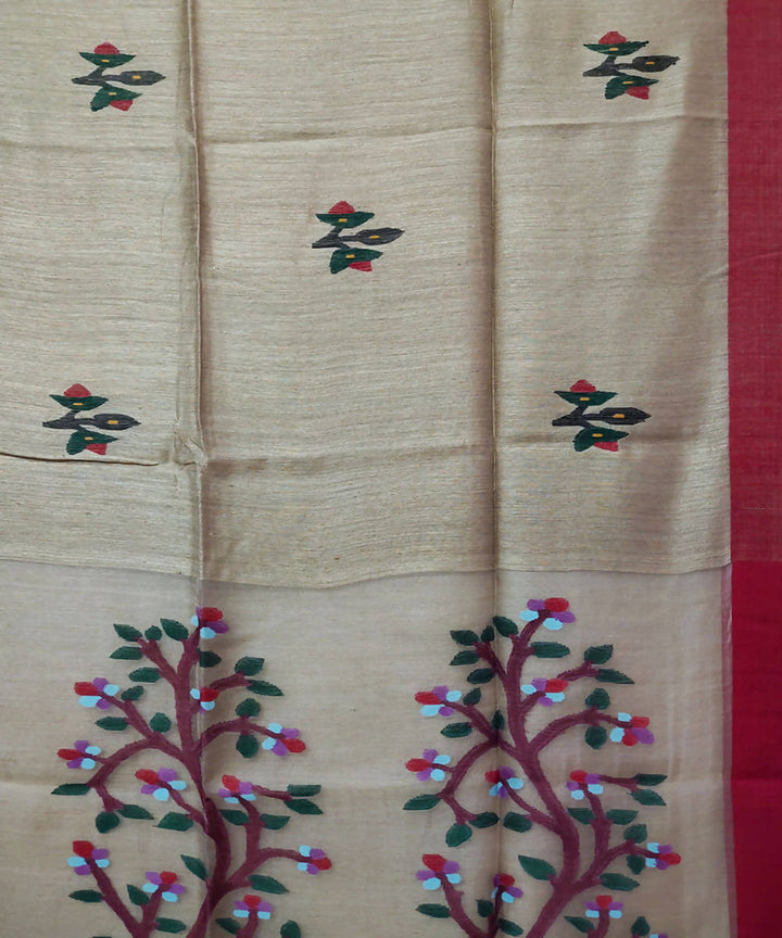 Beige brown handwoven jamdani matka silk saree