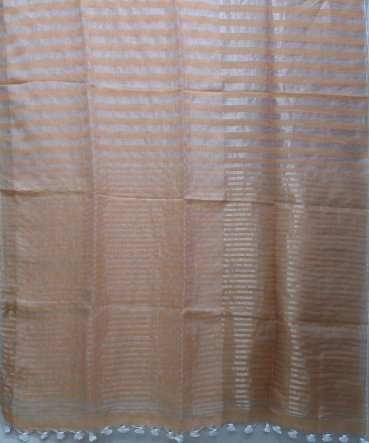 Peach zari handwoven Linen Saree