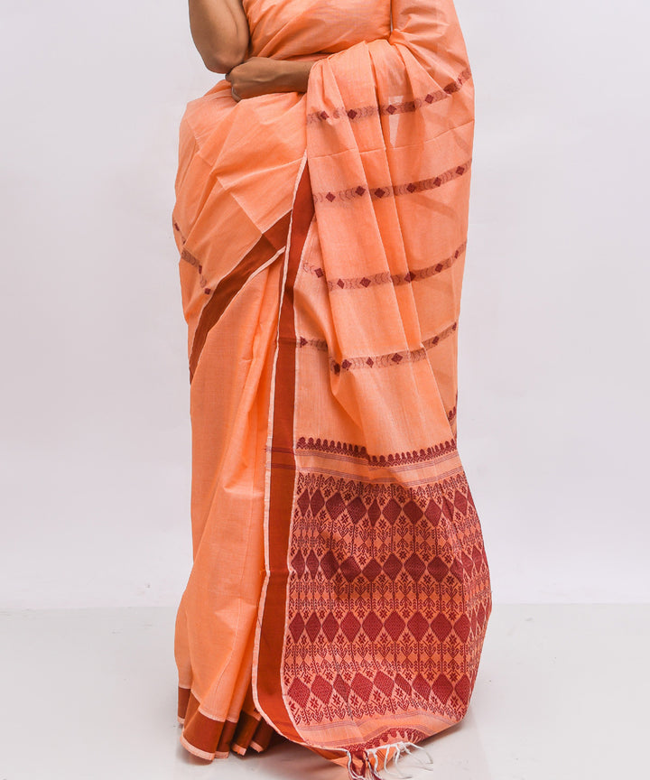 Peach maroon cotton handwoven assam saree