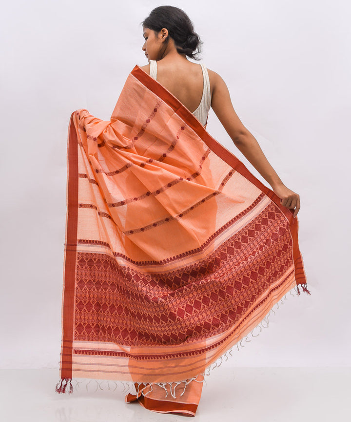 Peach maroon cotton handwoven assam saree