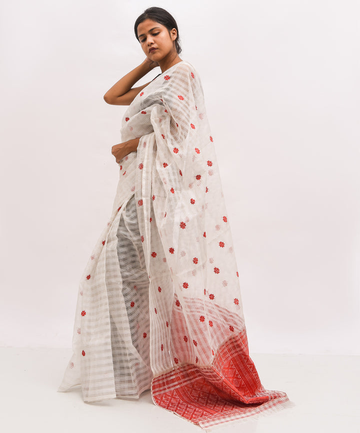 White red silk handwoven assam saree