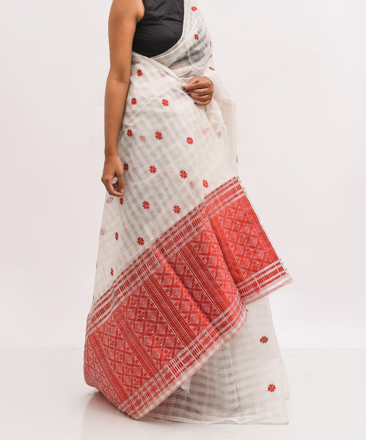 White red silk handwoven assam saree