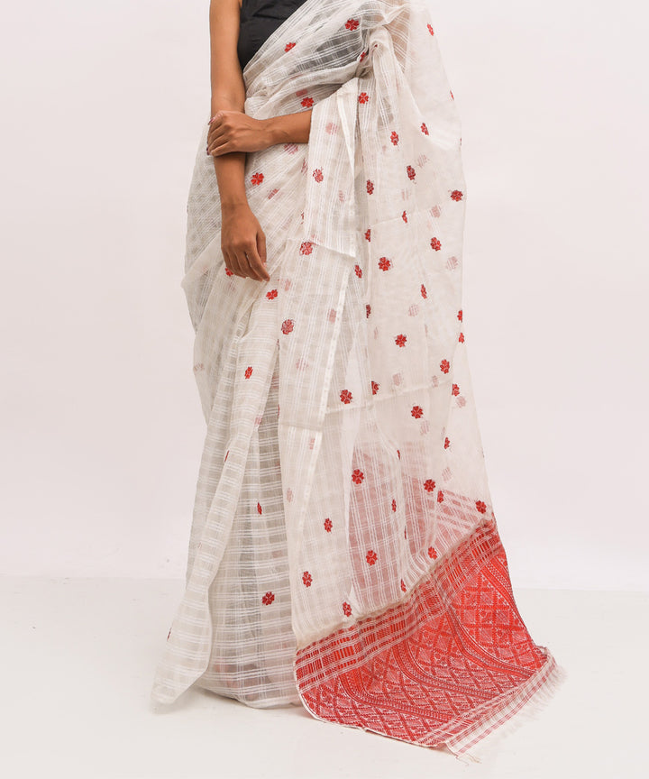 White red silk handwoven assam saree