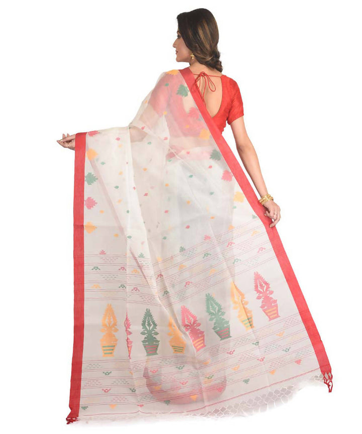 Resham shilpi white bengal silk saree with handwoven jamdani work