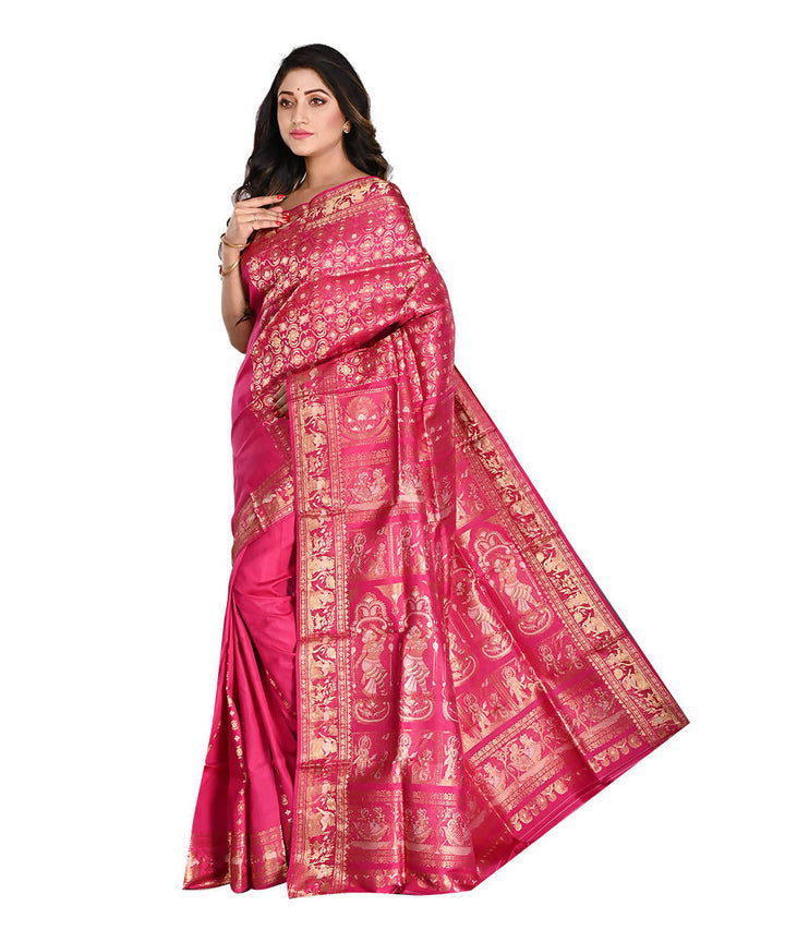 Bengal Handloom Baluchari Pink Silk Saree