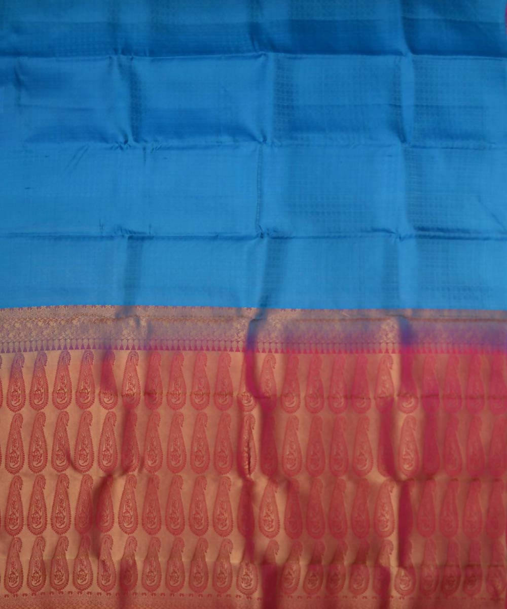 Blue Pink Handloom Embossed Work Dharmavaram Silk Saree