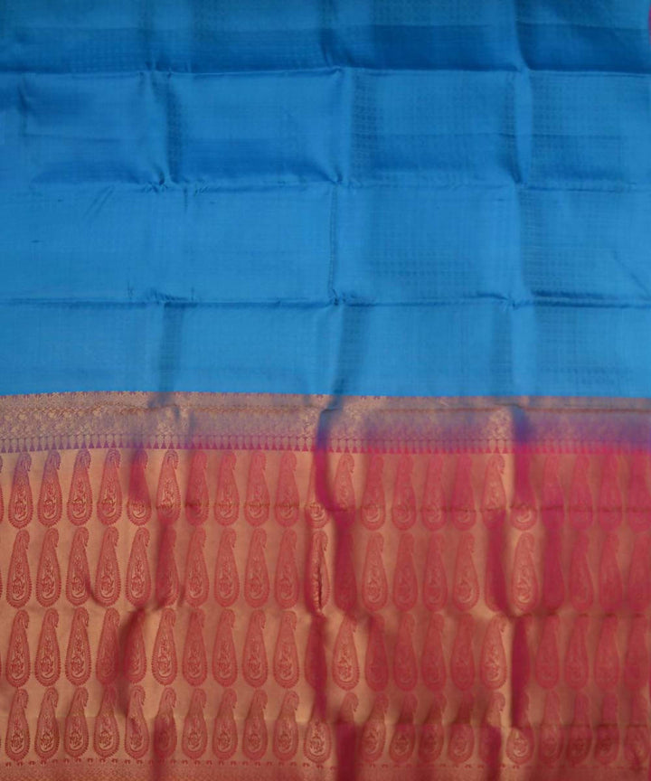Blue Pink Handloom Embossed Work Dharmavaram Silk Saree
