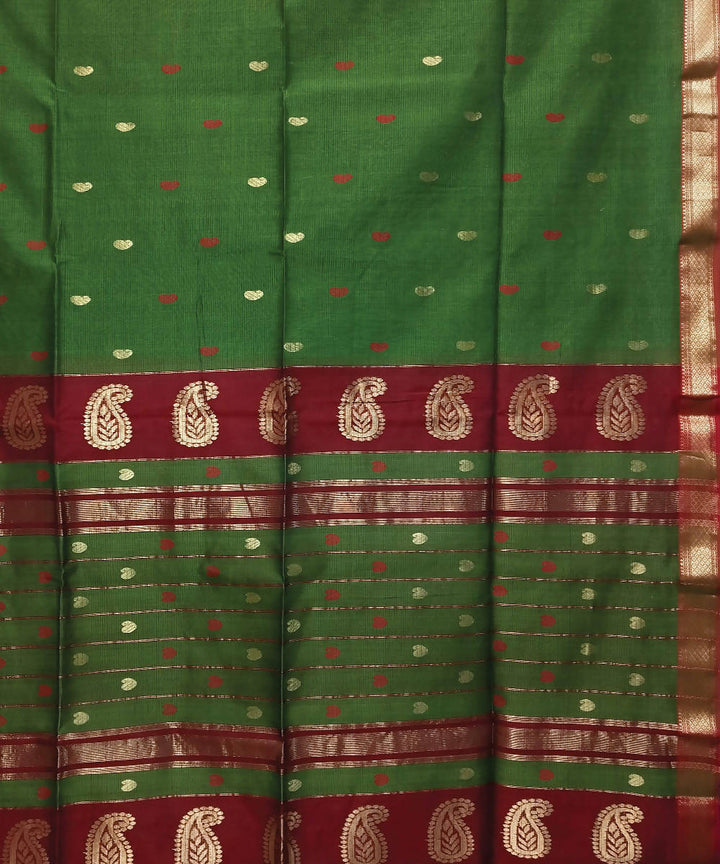 Green handloom cotton silk maheshwari saree