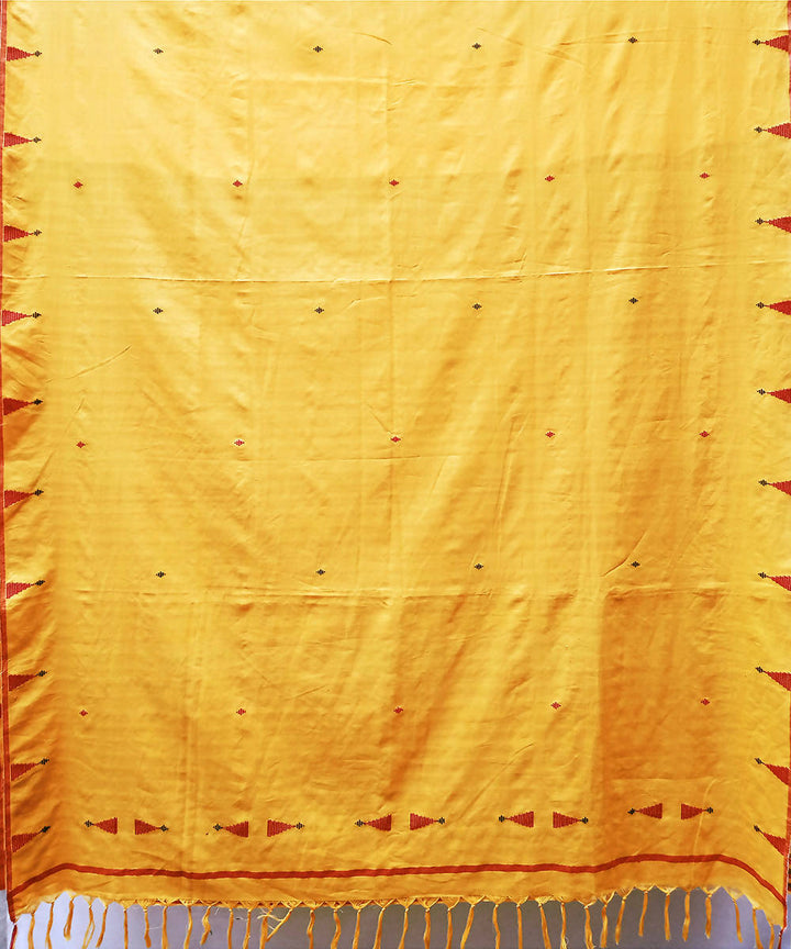Yellow red handwoven extra weft cotton saree