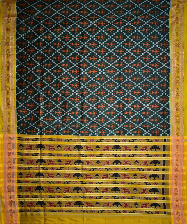 Dark green handloom silk khandua saree