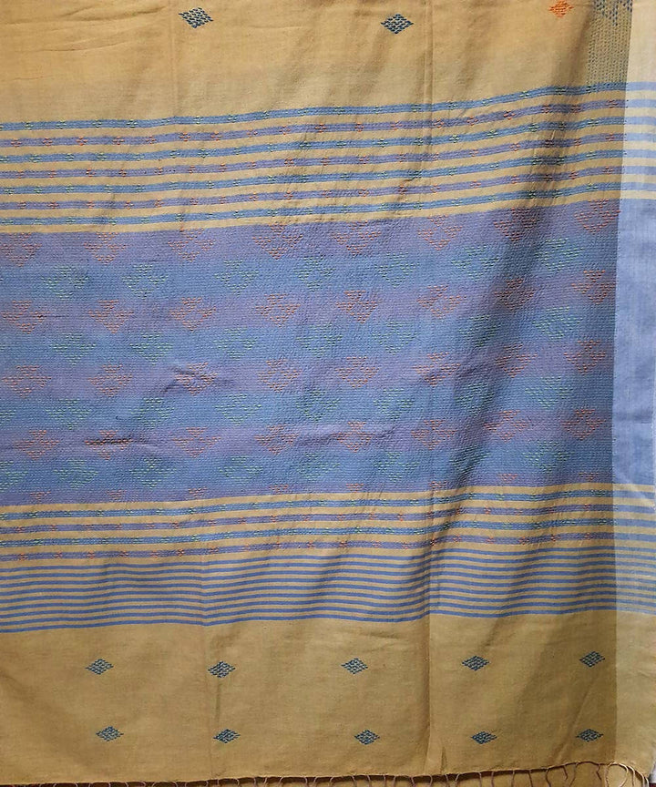 Greenish beige hand embroidery bengal cotton handloom saree