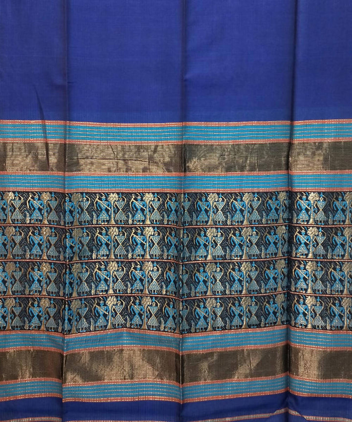 Navy blue hand loom cotton silk maheshwari saree