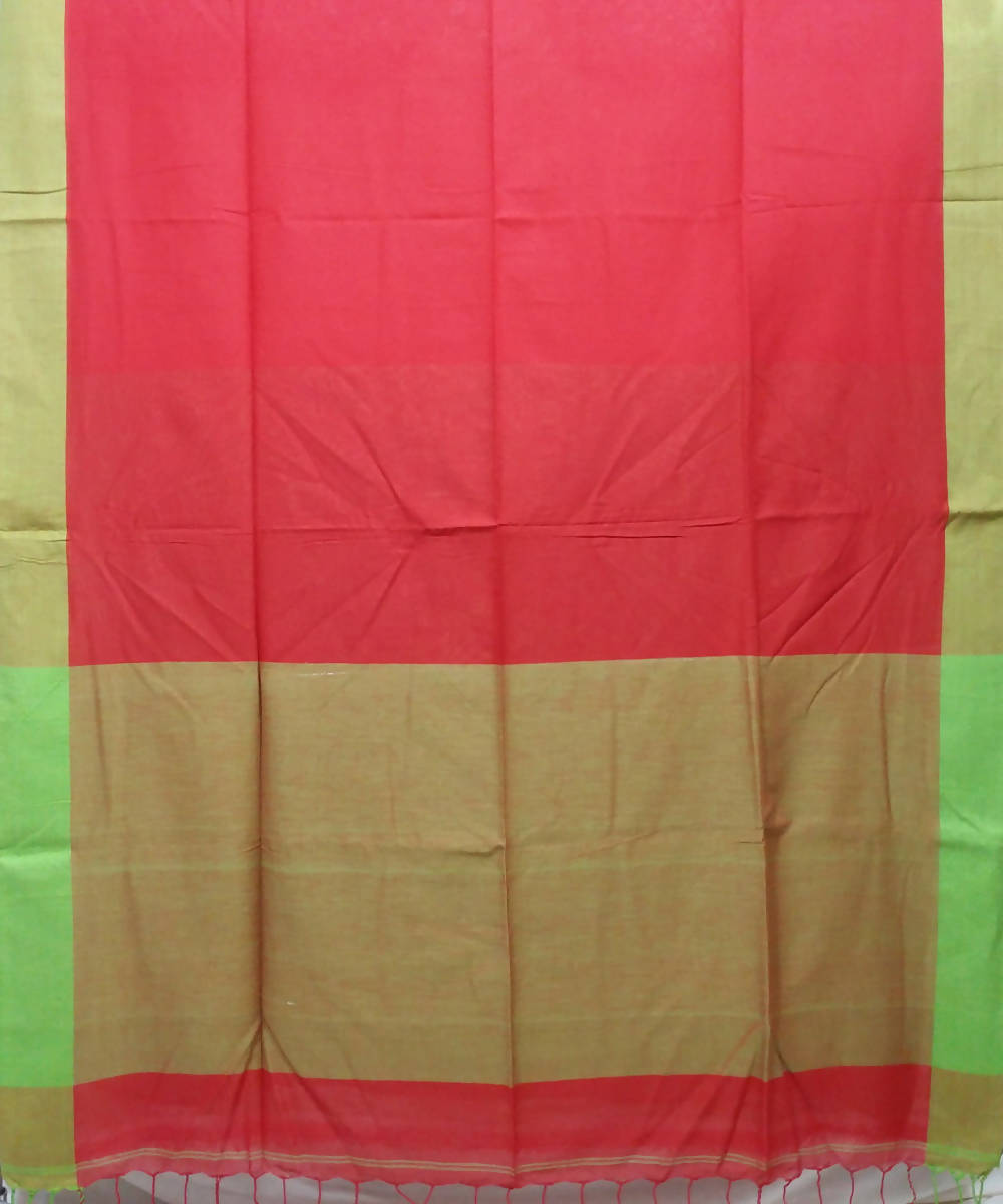 Red Green Handspun Handwoven Cotton Saree