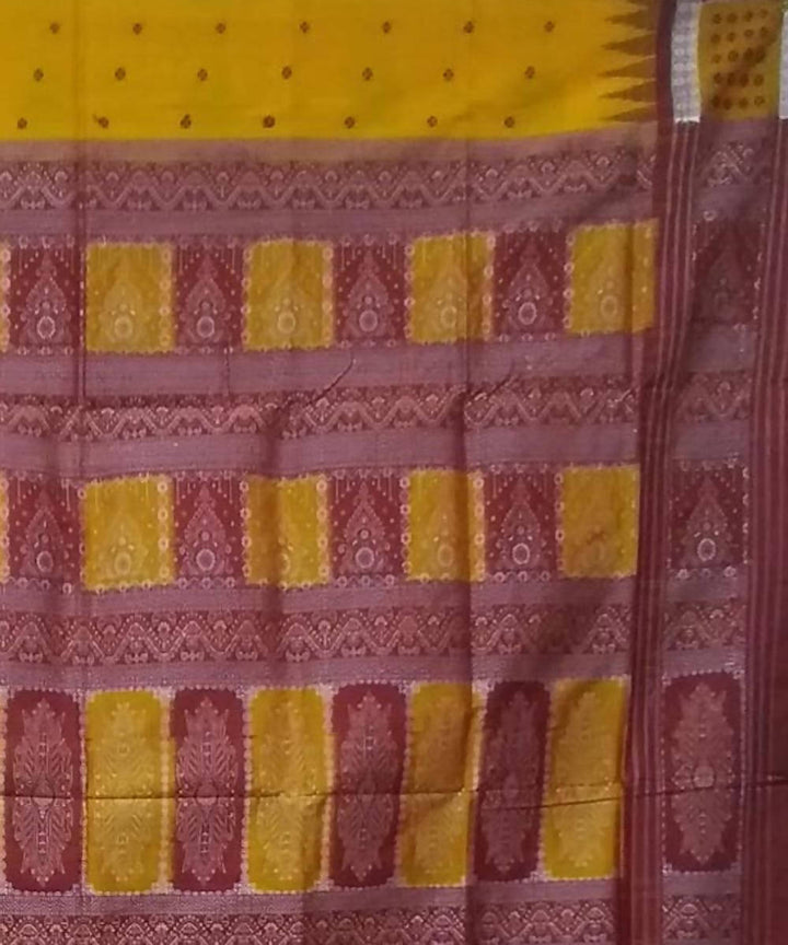 Yellow maroon handwoven silk sambalpuri saree