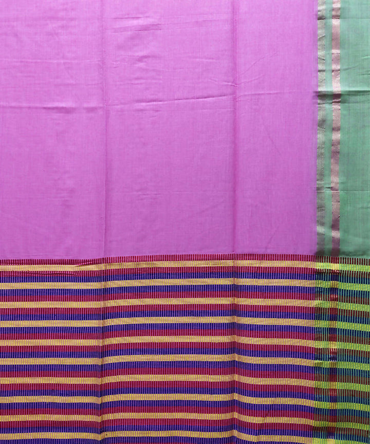 Pink light green handloom handspun cotton saree