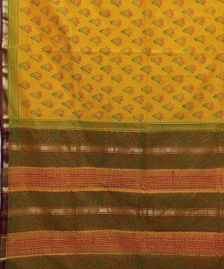 Banana yellow handwoven cotton silk maheshwari saree