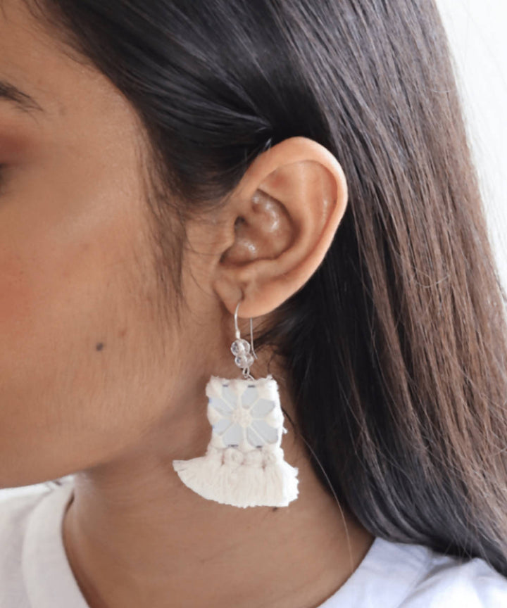 Cream handmade cotton and mirror with crystel earring