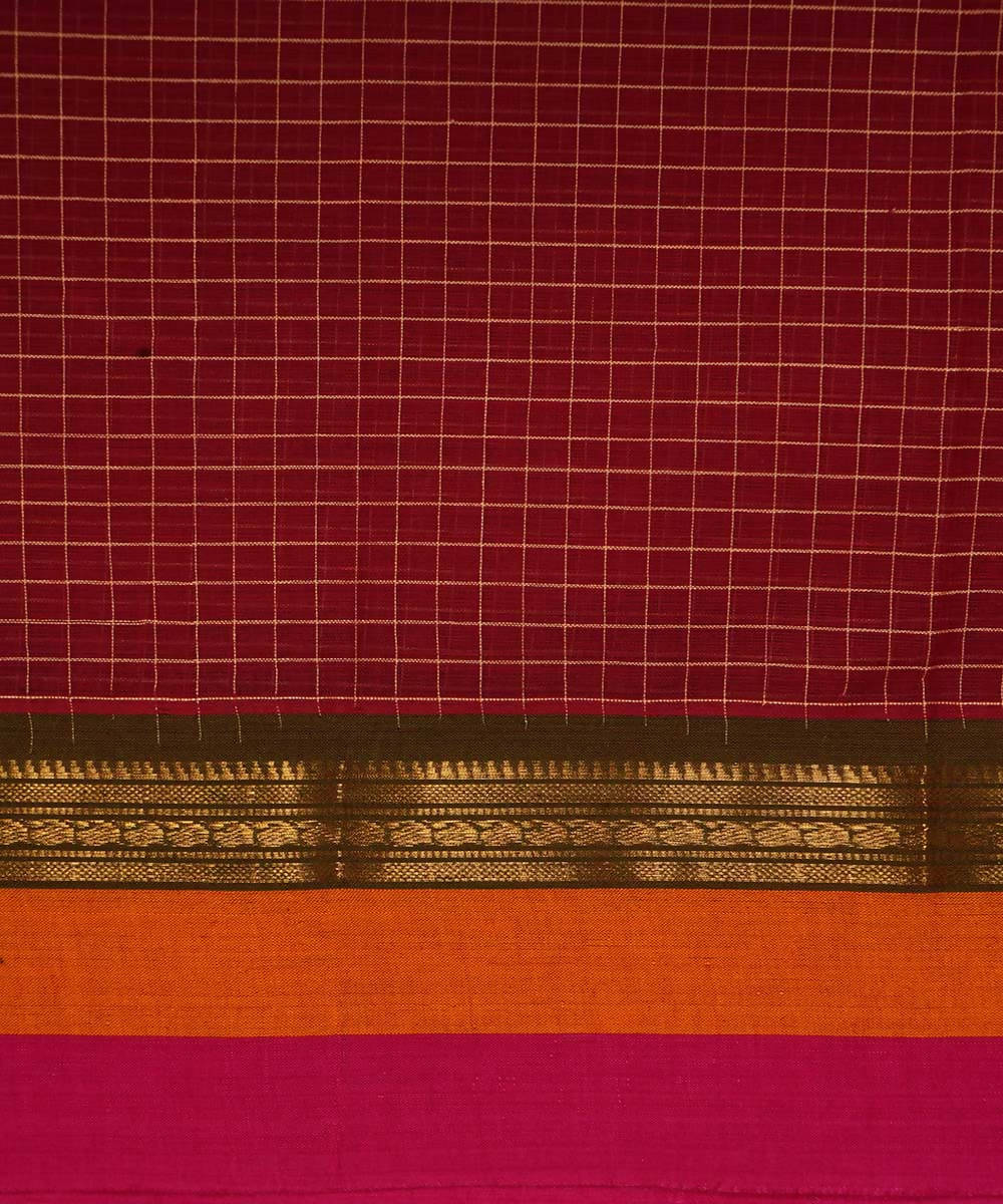 Dark red handwoven cotton narayanpet saree