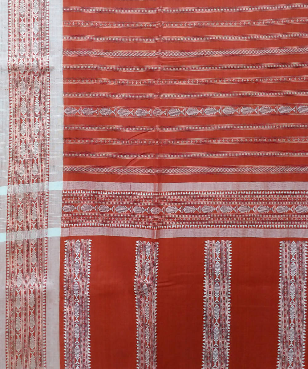 Rust orange Handspun Handloom Cotton Saree