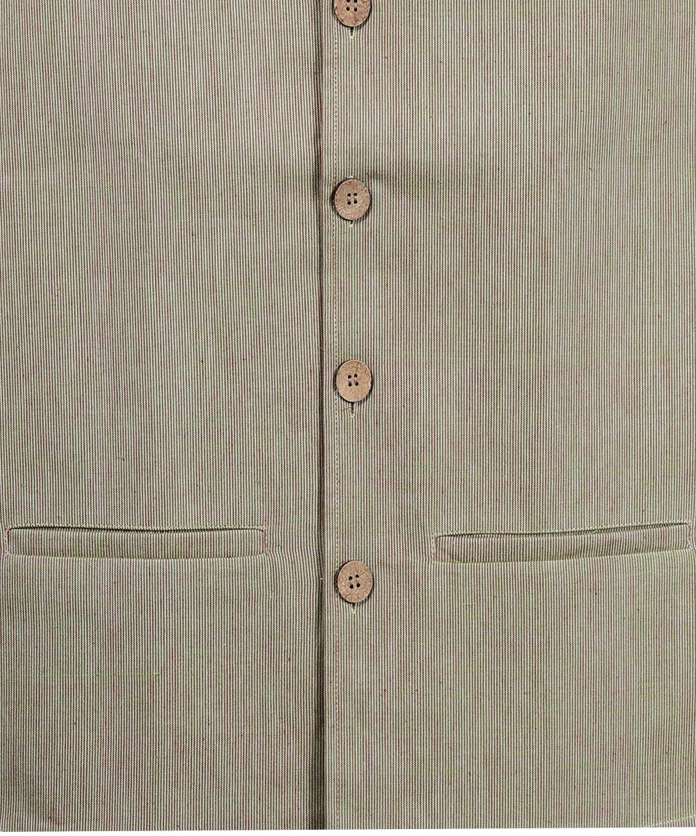 Beige red stripe cotton nehru jacket