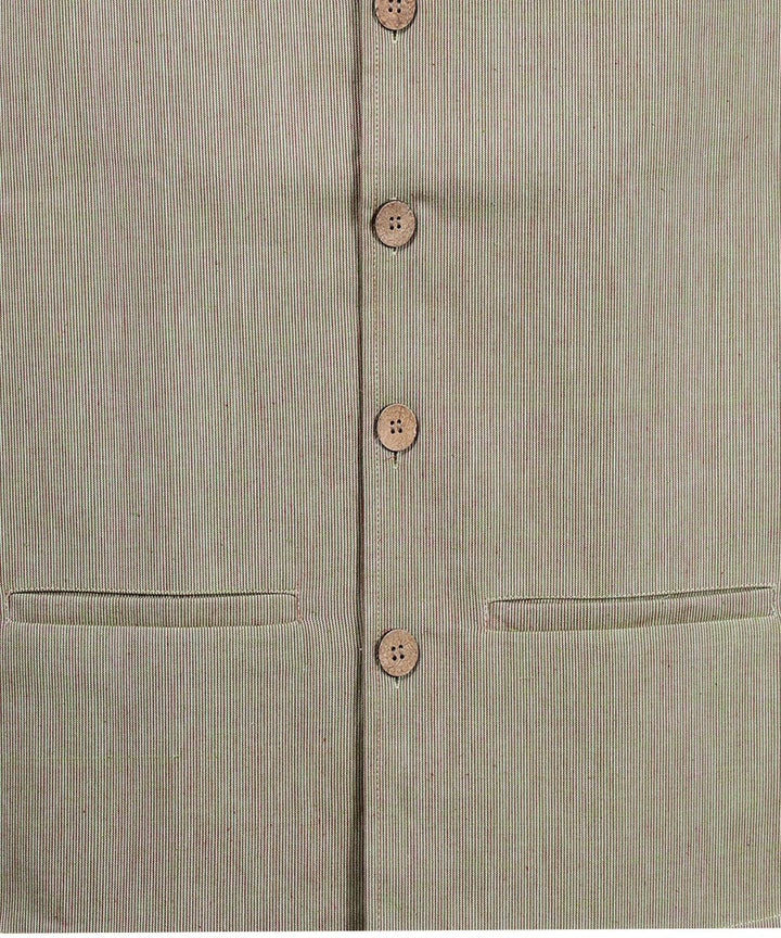 Beige red stripe cotton nehru jacket