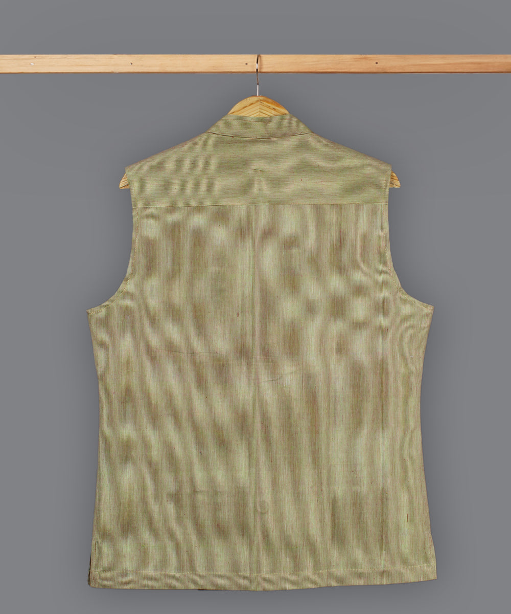 Beige red stripe cotton nehru jacket