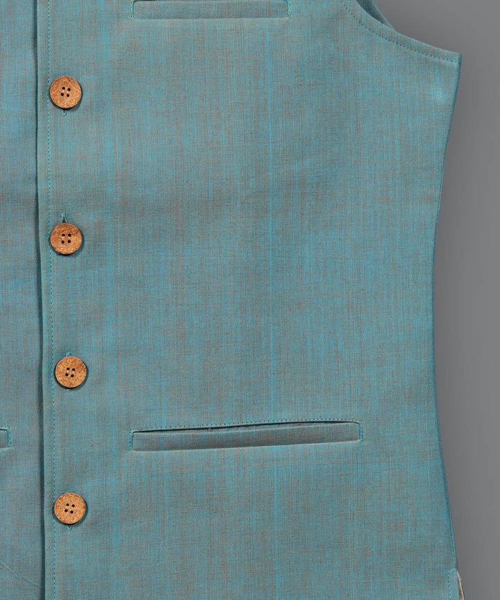 Light blue orange dual shade cotton nehru jacket