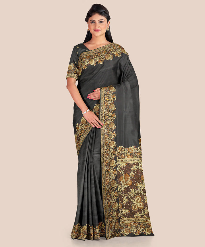 Charcoal black handwoven silk banarasi saree