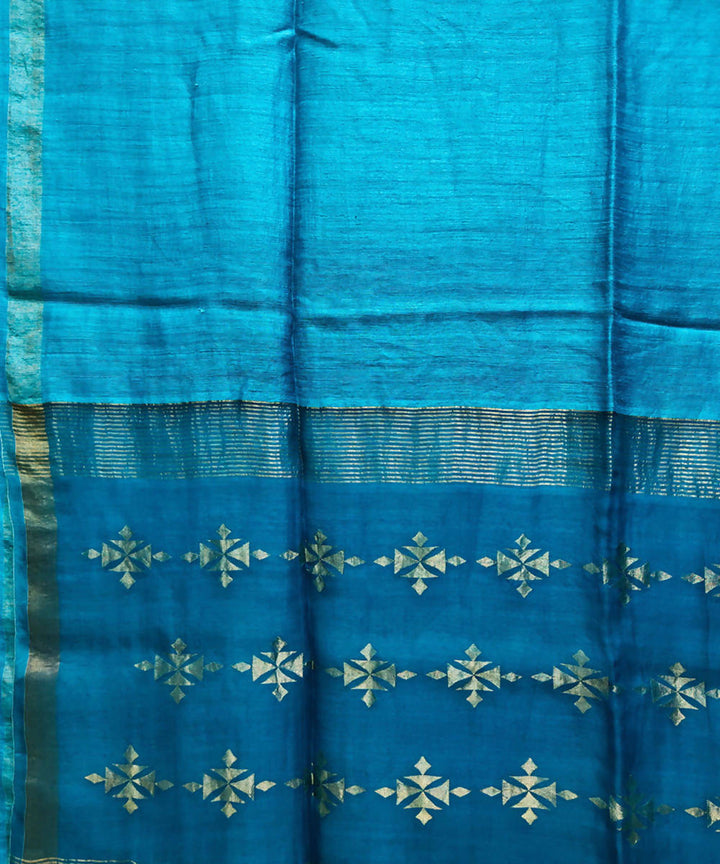 Light and dark blue handwoven matka silk jamdani saree