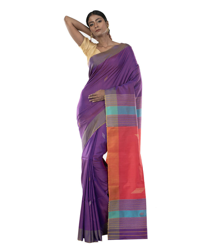 Purple handloom katan bengal silk saree