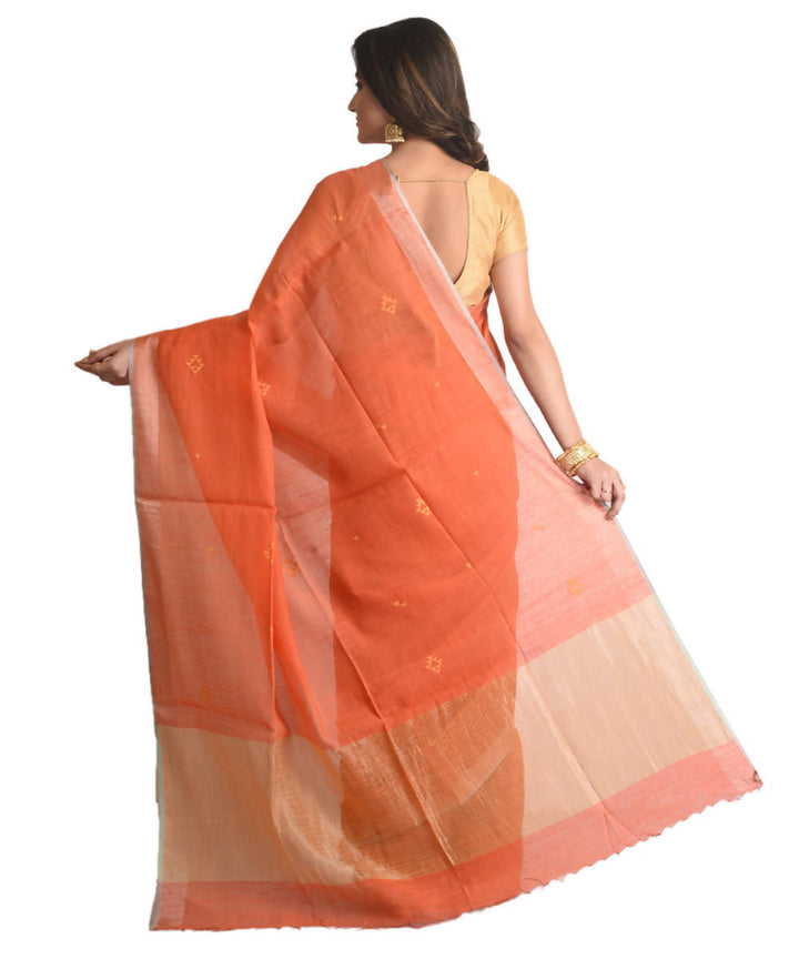 Resham shilpi bengal orange silk cotton handwoven jamdani saree