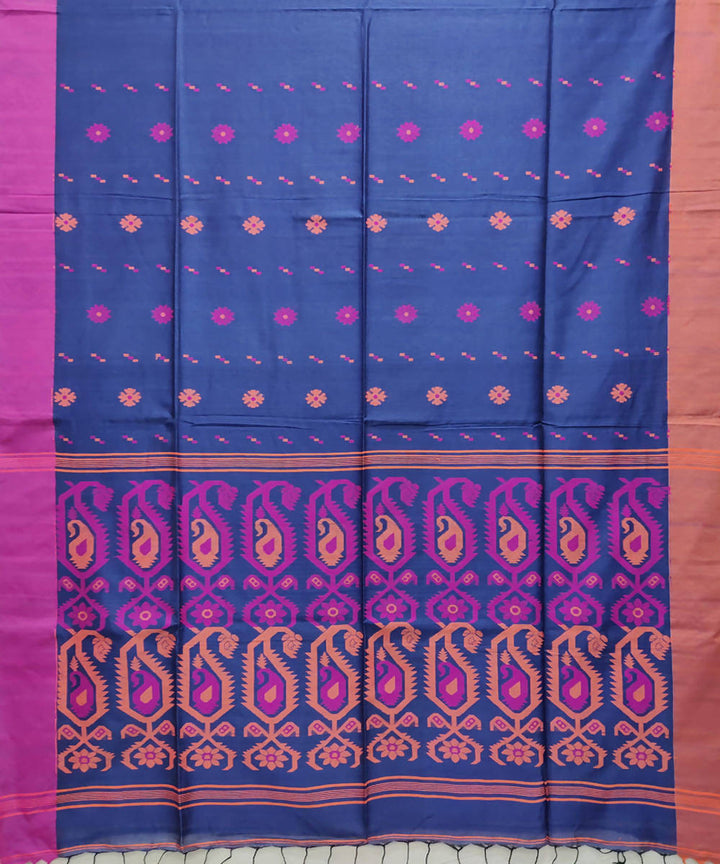 Navy blue handwoven cotton saree