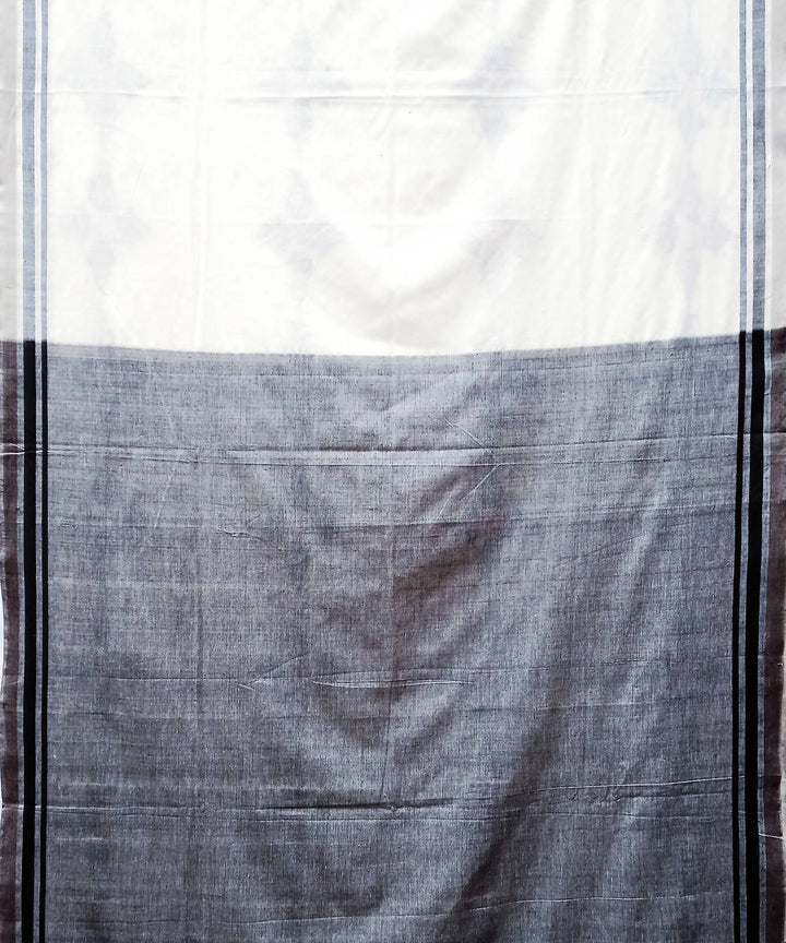 White black hand woven extra weft cotton saree