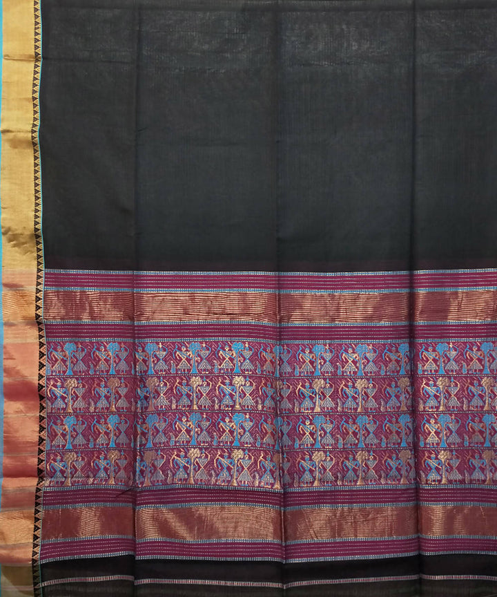 Black handwoven cotton silk maheshwari saree